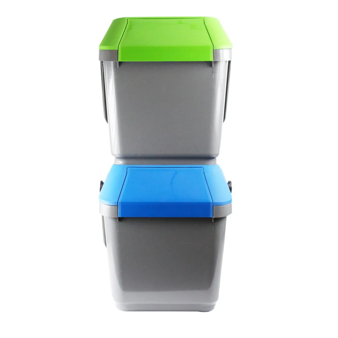 Poubelle de recyclage grise et bleue