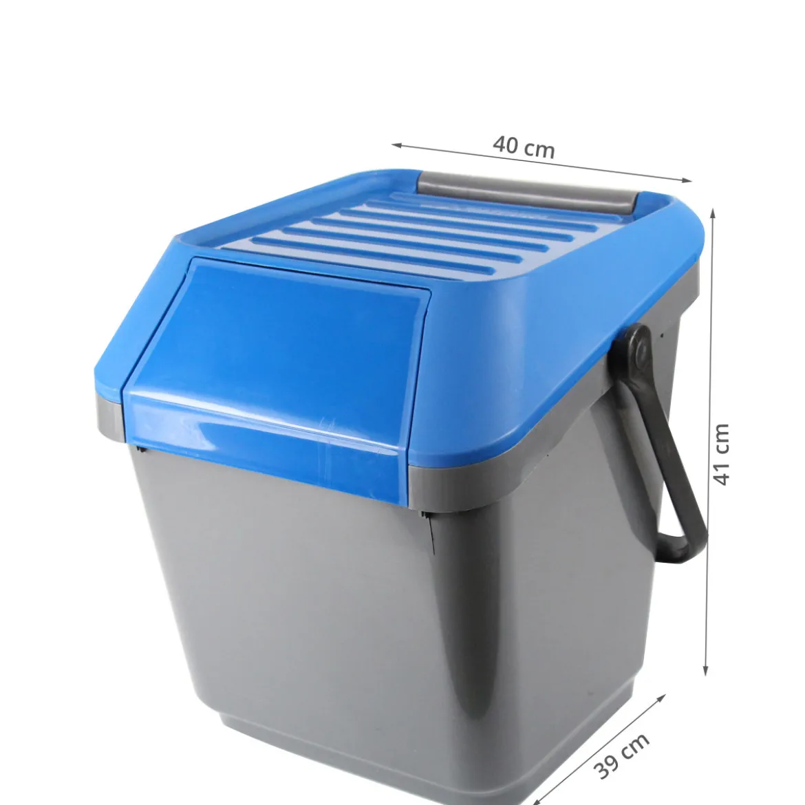 Poubelle de recyclage grise et bleue