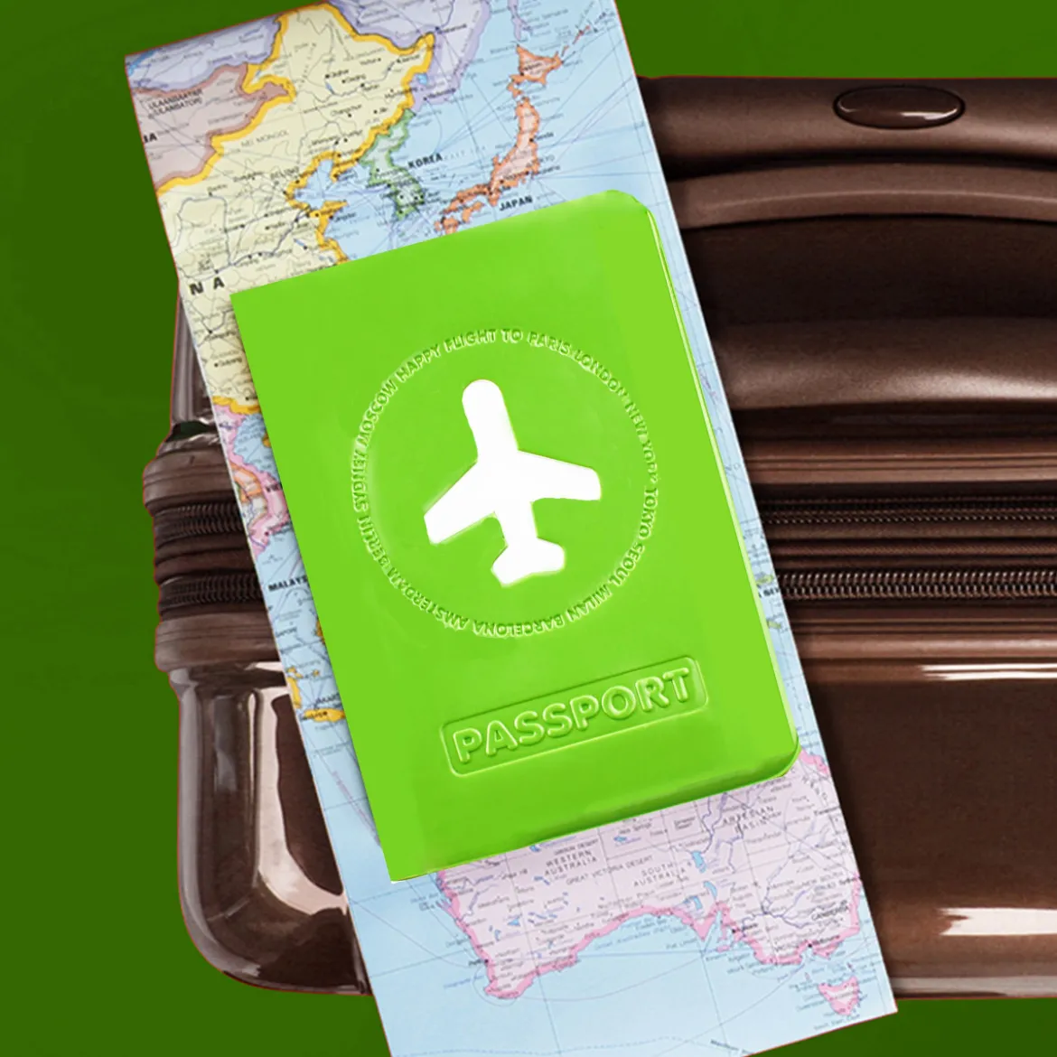 Protège passeport vert pomme brillant