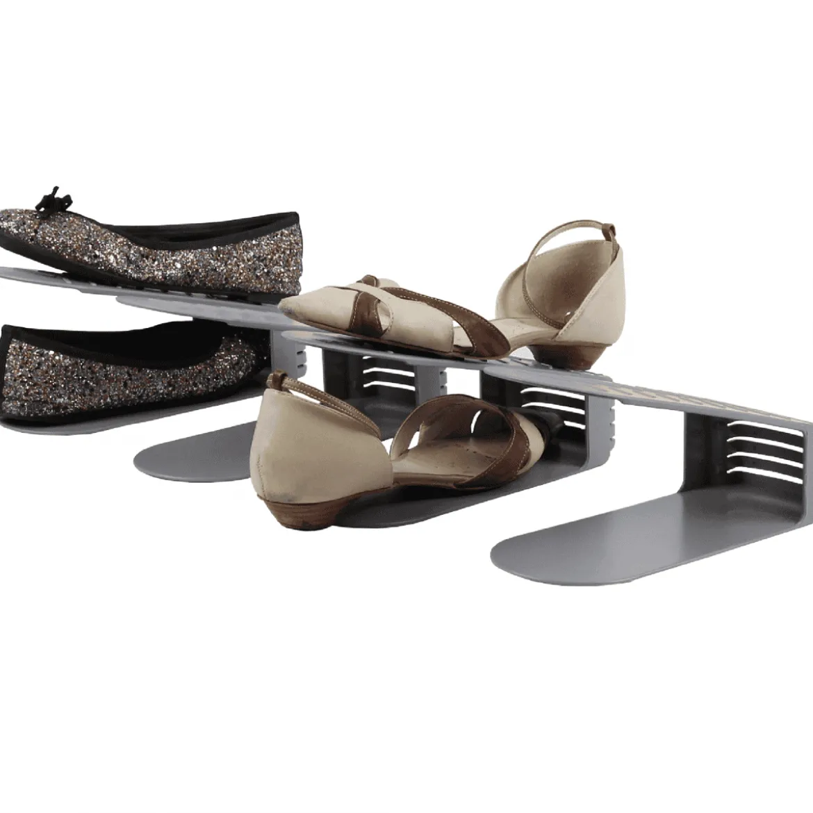 4 Range-chaussures en plastique gris clair
