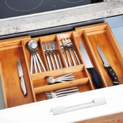 Range couverts extensible en bambou à 8 compartiments