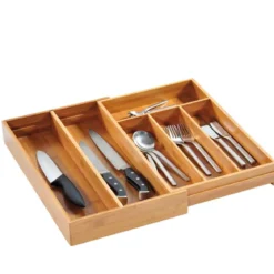 Range couverts extensible en bambou à 6 compartiments