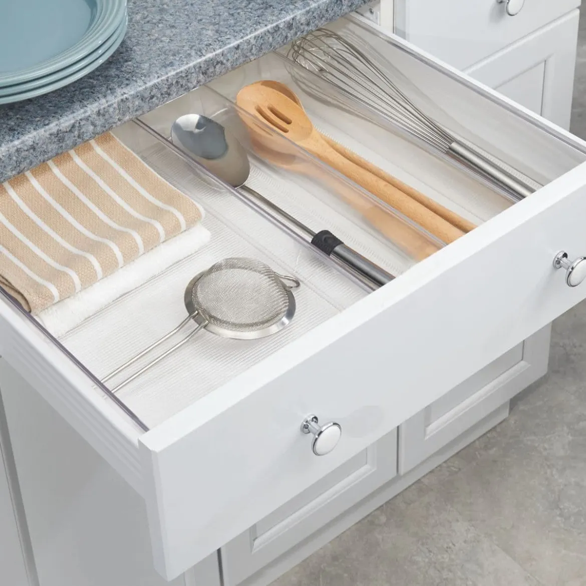 Range-couverts télescopique et transparent à 4 compartiments
