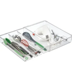 Range-couverts télescopique et transparent à 4 compartiments