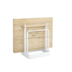 Range planches à découper en métal blanc et bois