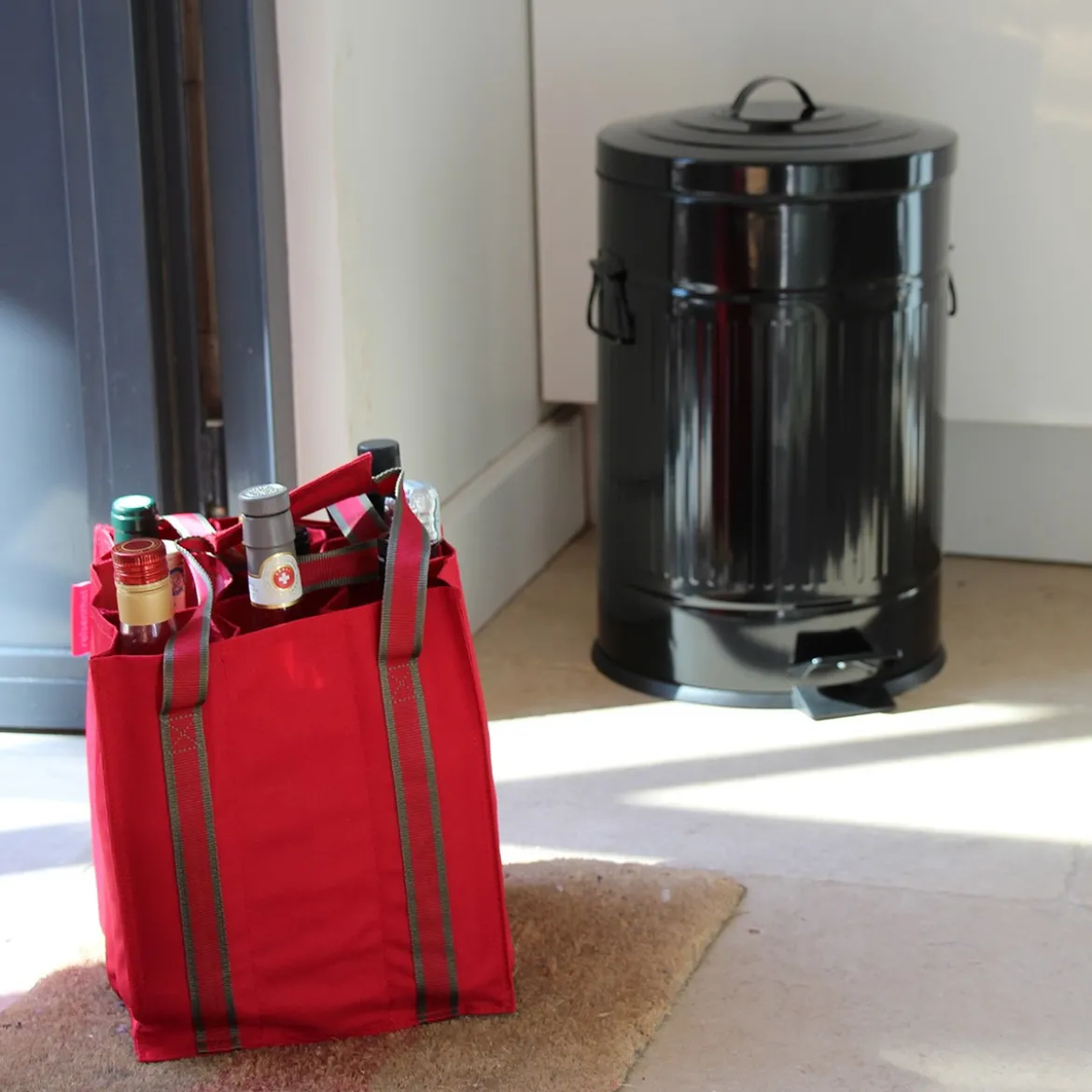 Sac à bouteilles en tissu rouge avec 9 compartiments