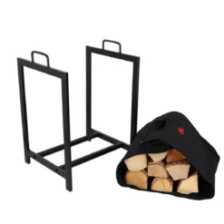 Sac porte-bûches noir avec support