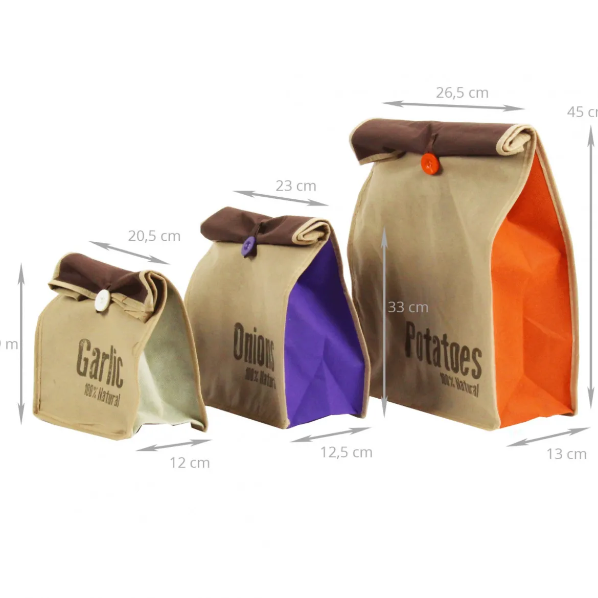 3 sacs de conservation pour ail, oignon et pomme de terre