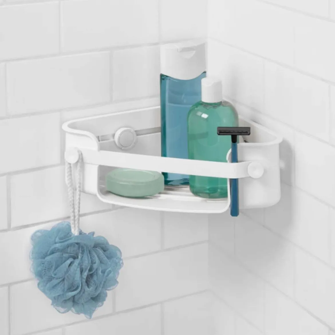 Étagère d'angle de douche à ventouses